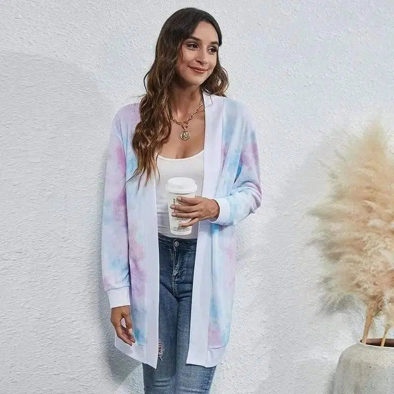 Tie-dye Christmas Leopard Print Knitted Cardigan Jacket-Tiedye light pink-13