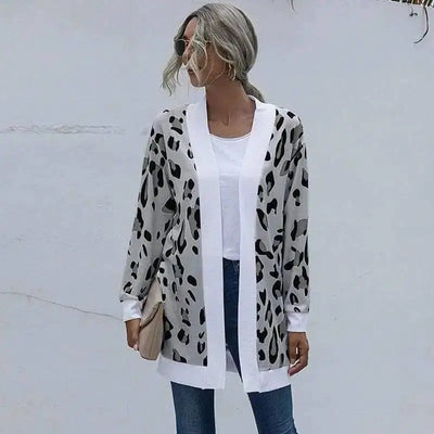 Tie-dye Christmas Leopard Print Knitted Cardigan Jacket-Grey leopard print-8