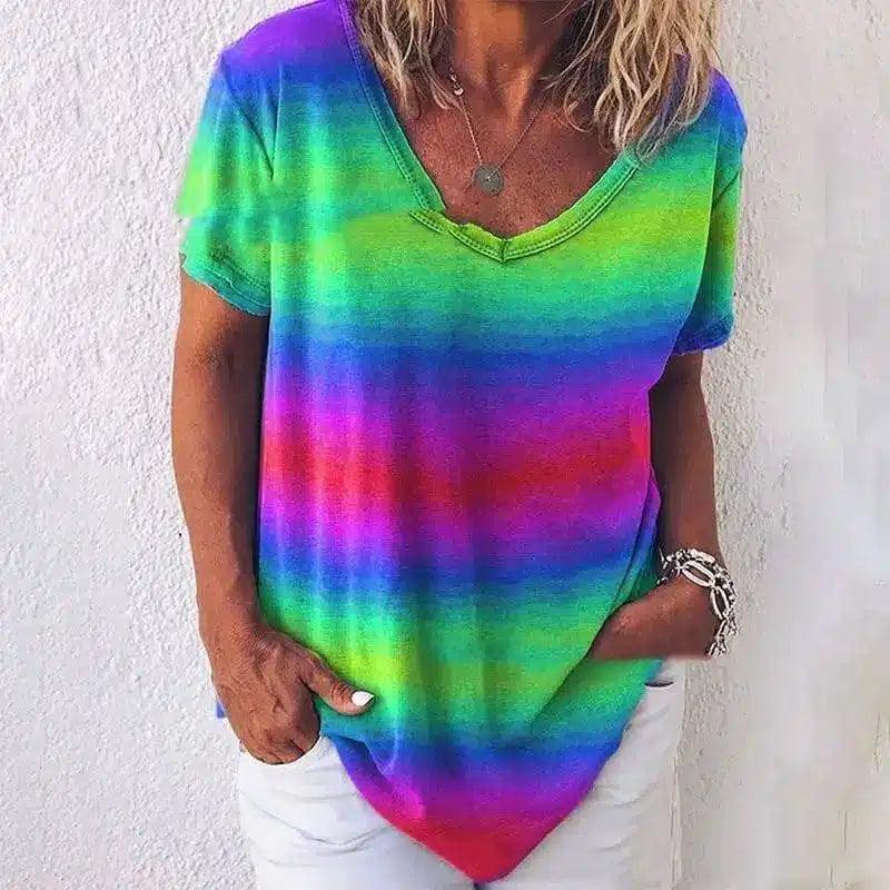 Tie-Dye Casual Women's T-Shirt-Photo Color-9