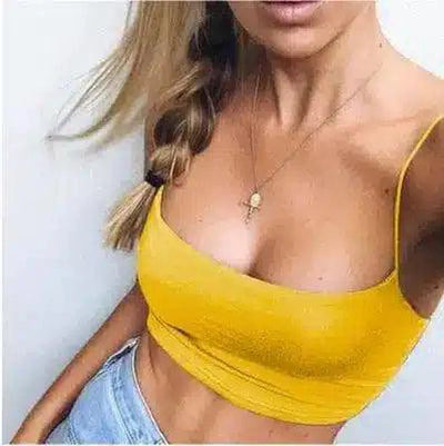 Women's Spaghetti Strap Crop Tops-Yellow-4