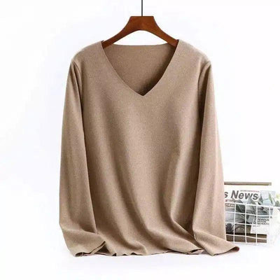 Women's V-Neck Long Sleeve Blouse-Coffee-6