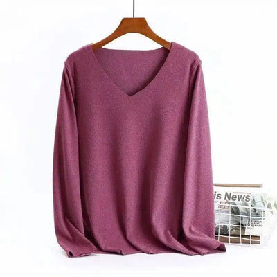 Women's V-Neck Long Sleeve Blouse-Red-8