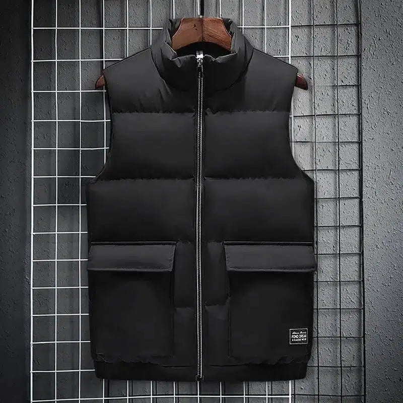 Warm down cotton vest-Black-3