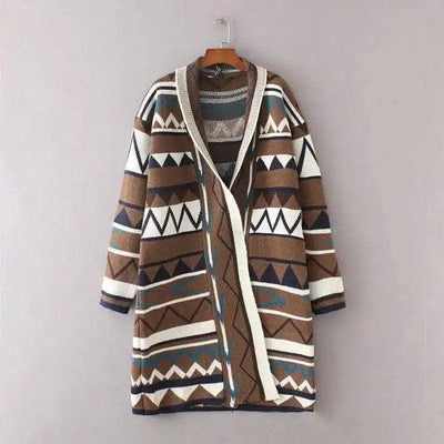 Wavy striped cardigan coat-Light coffee-2