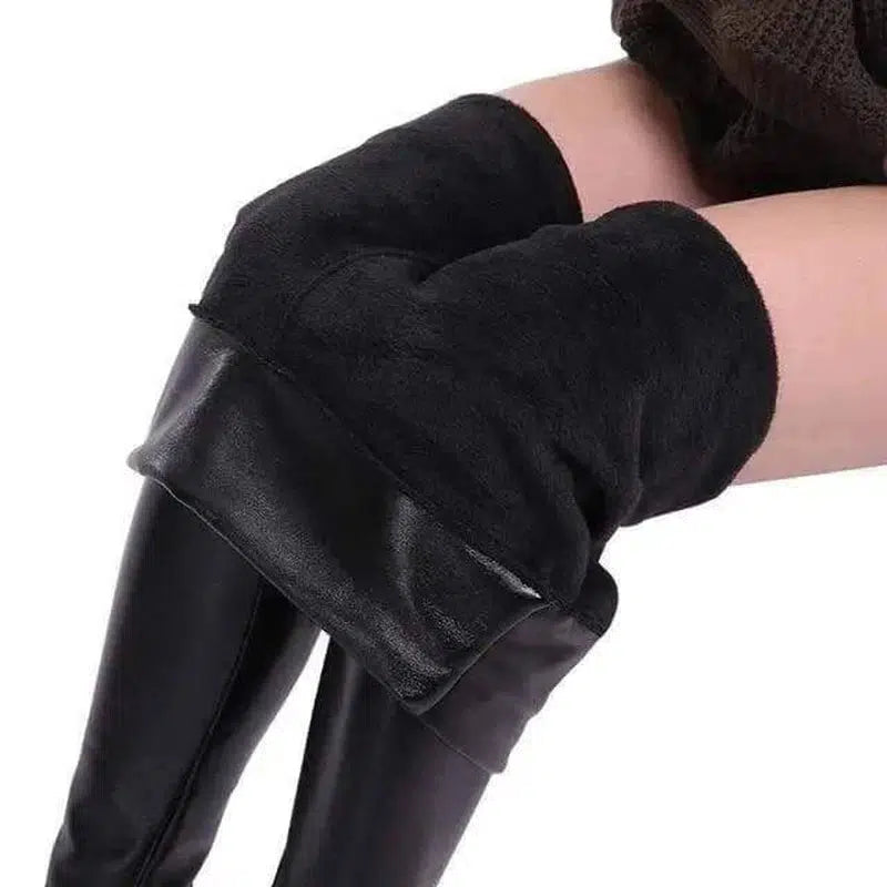 Women Autumn Winter Elastic Trousers Stretch Black PU-Thick section-2