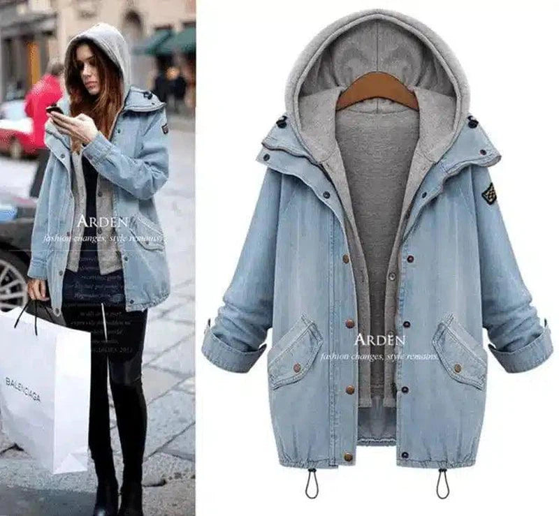 LOVEMI - Lovemi - Women Casual Two Piece Set Denim Jacket Hooded