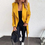 Womens Casual Longline Blazer for Workwear-Yellow-2