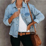 Womens Casual Denim Jacket-Wathet-2