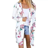 Floral Ladies Jacket - Longline Cardigan-White A-1