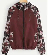 Camo Hooded Zip-Up Windbreaker Jacket-Wine red-7