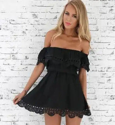 Women's Off Shoulder Lace Dress-Black-11