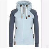 Women's Zip-Up Hooded Sweatshirt with Pockets-Blue-3