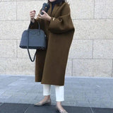 Women's Solid Color Straight Long Coat-Brown-3