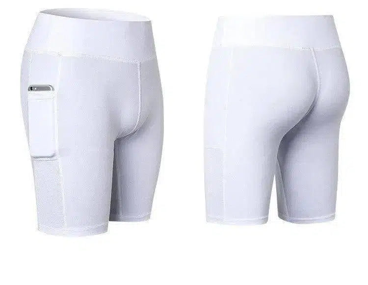 Women's Yoga Shorts Side Pockets Fitness Running Elastic-White-18