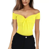 Off-Shoulder Bow Front Women's Top-Yellow-3