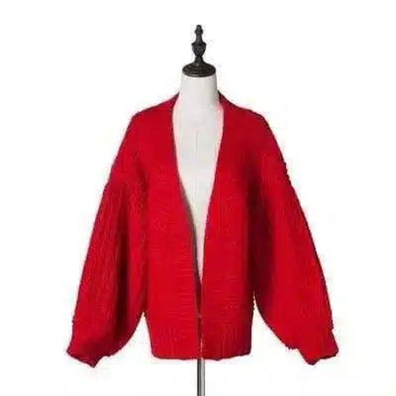 Cozy Black Chunky Knit Cardigan-Red-4