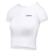 Women's Fitted Short Sleeve Crop Top-White-3