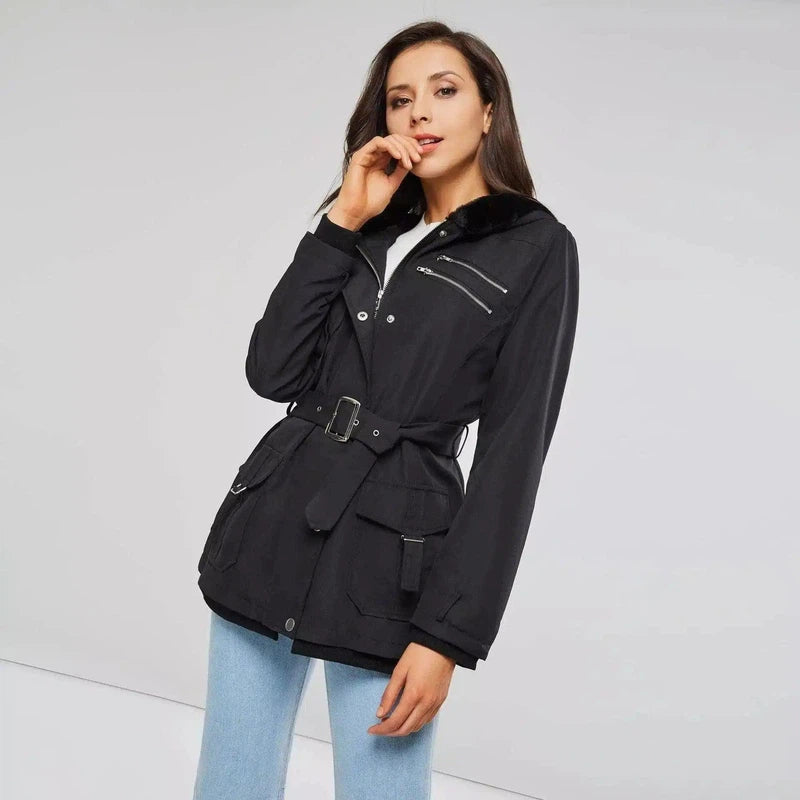 Belted Women's Jacket with Zip Pockets-1