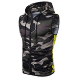 Zipper Hooded Sleeveless Camouflage Printed Fitness Sports-Army Green-4