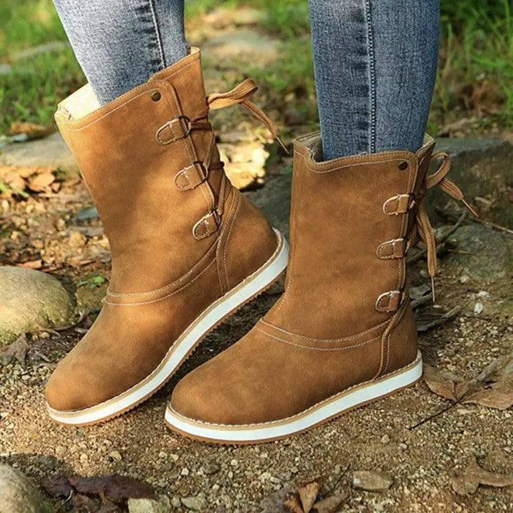 Low Heel Platform Boots Back Lace-up Shoes Women Cowgirl-2