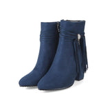 Low heel suede ankle boots women England-1 Blue-3