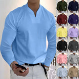 Male Fashion Casual Solid Color V-neck Long Sleeve Shirts-1