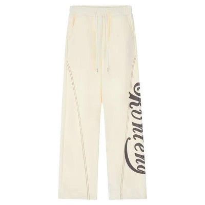 Men's American Vintage Letter Casual Pants-White-3