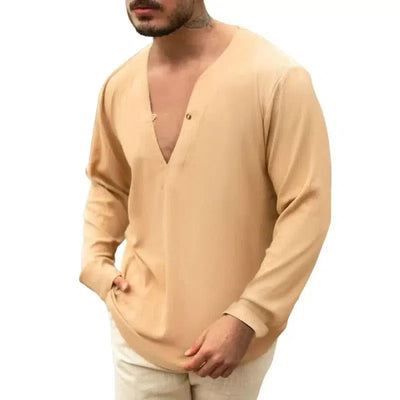 Men's Casual Loose Solid Color Stretch Shirt-3