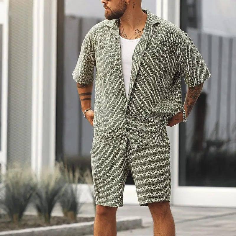 Men's Lapel Loose Printed Vacation Two-Piece Suit-Picture color-1