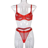 Stitching Ladies Lingerie Set-Red-3