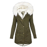 Mid-length hooded winter warm plus fleece coat-Army Green-4