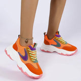 Mixed-color Lace -up Sneakers For Women Fashion Casual Lightweight Thick Bottom Running Sports Shoes-6