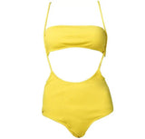 Ms. Split Swimsuit Sexy Solid Color Irregular Bib Bikini-Yellow-3