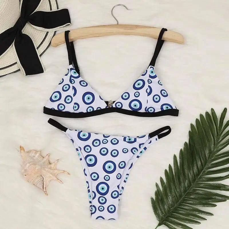 Multicolor printed three-point bikini-Bluewhite-5