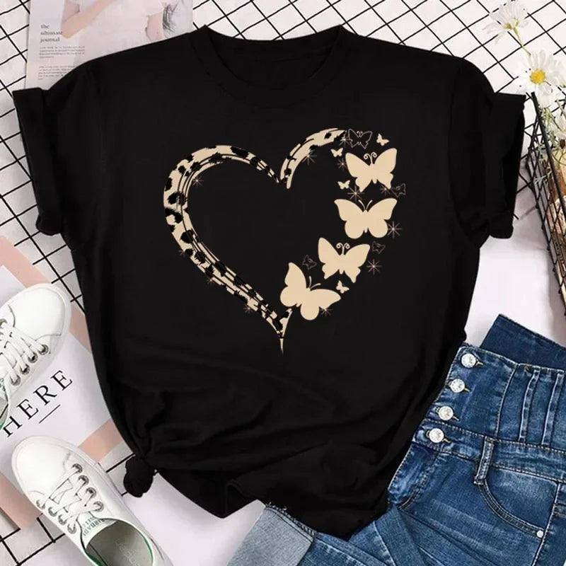 New Fashion Women T-shirt Colorful Butterfly Petal Print-8