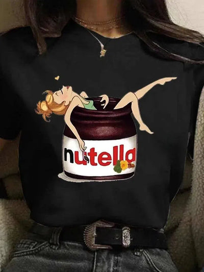 New Nutella Print T Shirt Women 90s Harajuku Kawaii Fashion-2