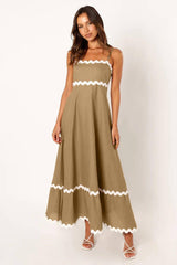 New Suspender Long Dress Summer Fashion Solid Color Wave-Khaki-8