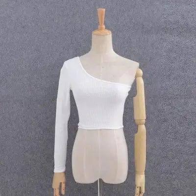 Off Shoulder Sexy Female Knitted Crop Top Women White Black-White-4