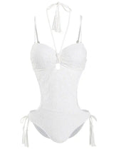 One-piece Bikini Sexy Cover Belly Hot Spring Swimsuit-White-2