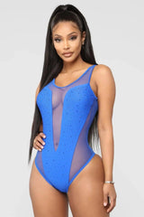 One Piece Swimsuit Summer Mesh Monokini No Pad Backless-Blue-1