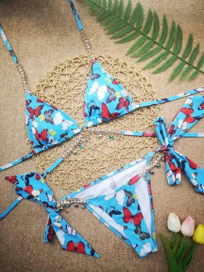 Pendant strap triangle women's swimsuit-Lightblue-5