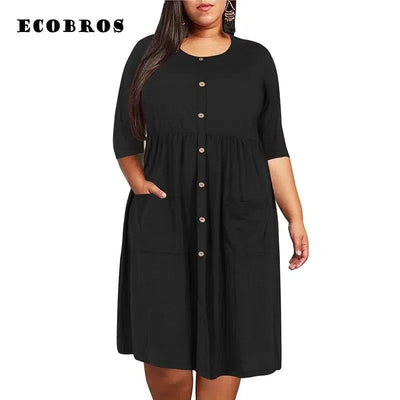 Big size 9XL dress for Fat MM 2022 Women Summer Dress Loose pocket design solid plus size dresses women clothing dress vestidos-1