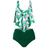 Plus size swimsuit bikini split swimsuit-Green-8