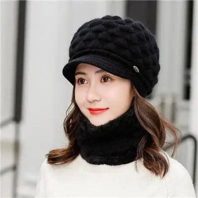 Plush thick warm ear protection scarf hat-Black-9