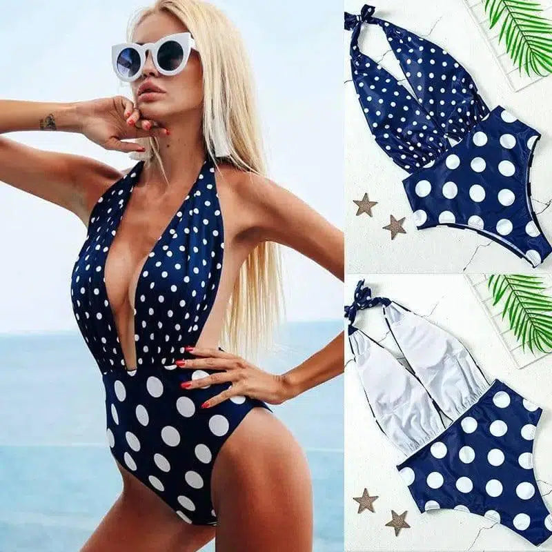 Polka dot printed one-piece bikini-2