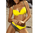 Printed Split Four-color Swimsuit Bikini-Yellow-1