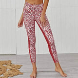 Printed stitching leggings-Red-2