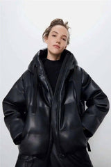 Pure color wild hooded coat-Black-4