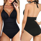 Push Up Women Swimsuits Solid One Piece Swimwear Halter-3