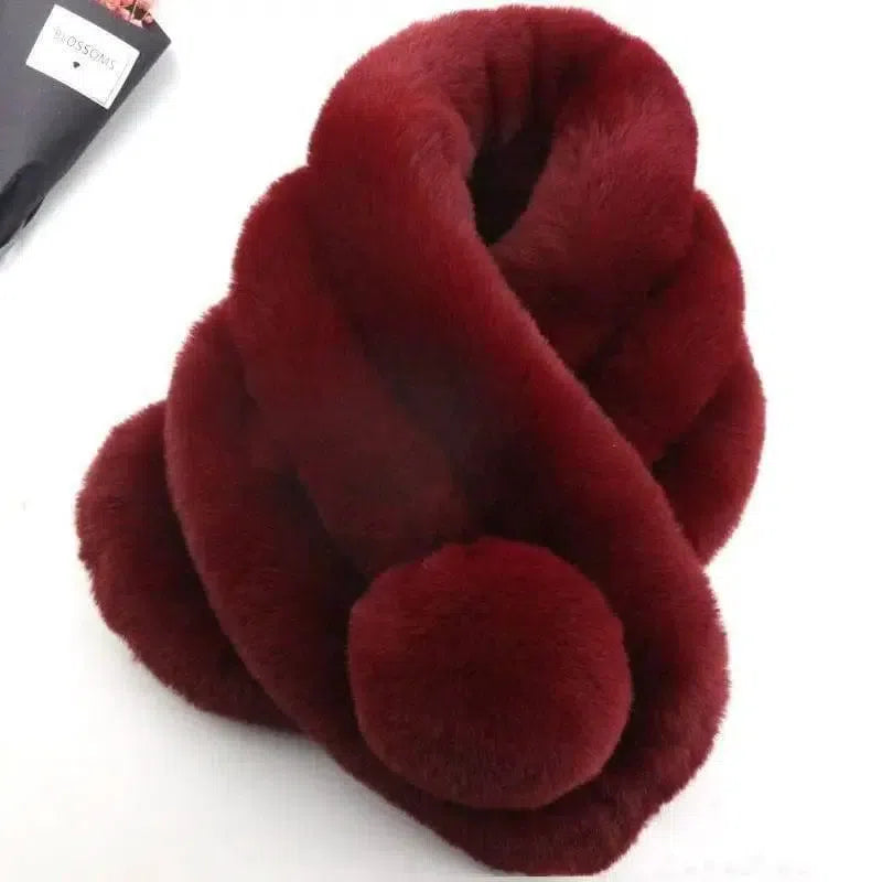 Rabbit Fur Scarf Female Winter Korean-Wine Red-4